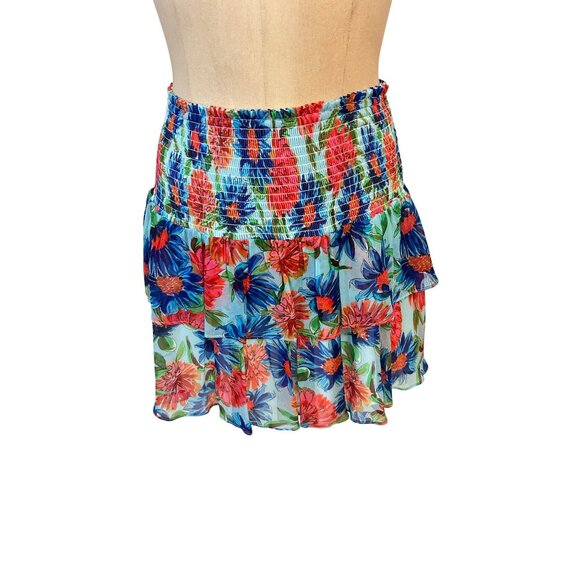 Milly Wyatt Paint Dahlia Print Mini Tiered High Waist Floral Skirt 4 Designer - Picture 1 of 5